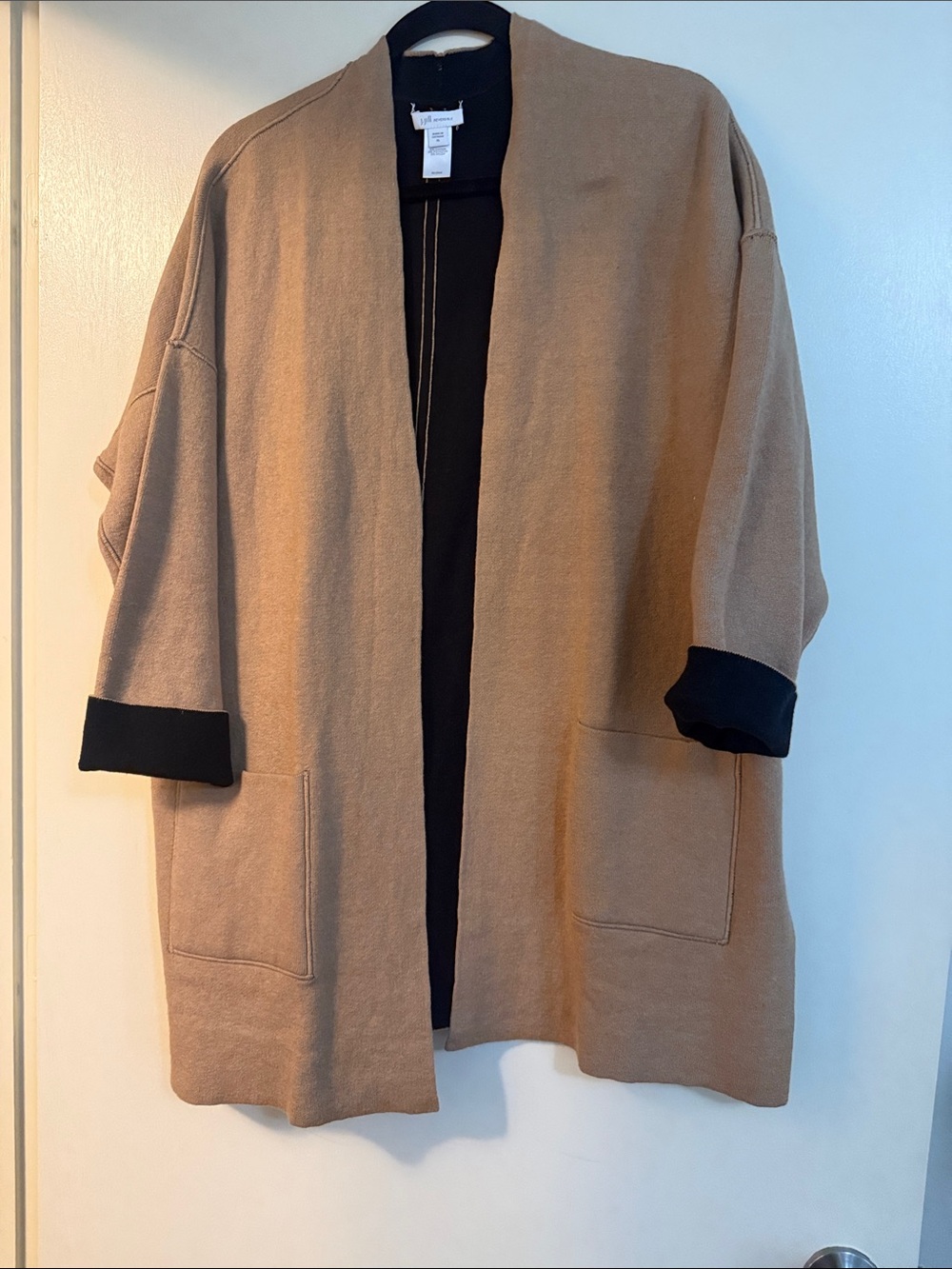 J. Jill Camel Open-Front Cardigan with Black Trim